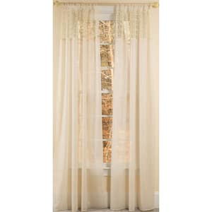 Ivory Border Rod Pocket Sheer Curtain - 52 in. W x 96 in. L