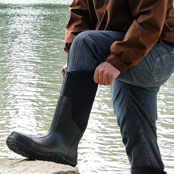 12 in. Men's Steel Toe Rubber Boots Protective Footwear Waterproof Rain Fishing Boots Outdoor Non-Slip Work Shoes Black