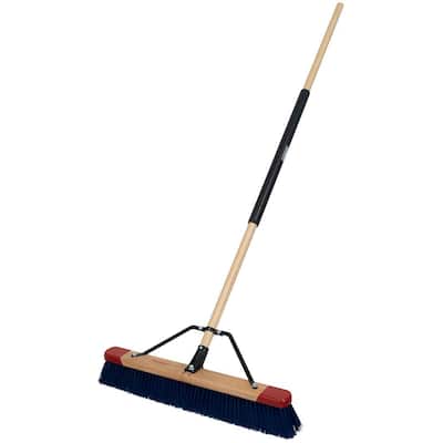 24 in. Premium Outdoor Hardwood/Steel Handle Push Broom for Dirt, Soil, Mulch, Grass and Oil Dry