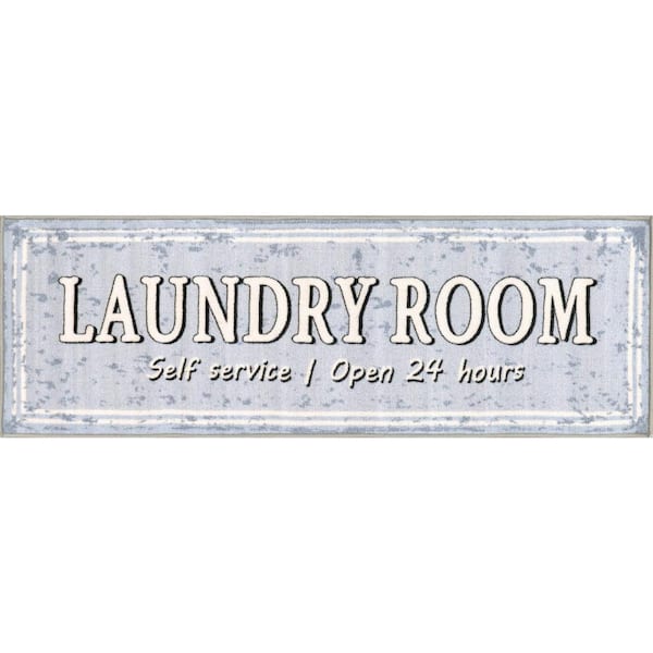 nuLOOM Graphic Machine Washable Laundry Mat Light Blue Doormat 20 in. x 59 in. Laundry Mat