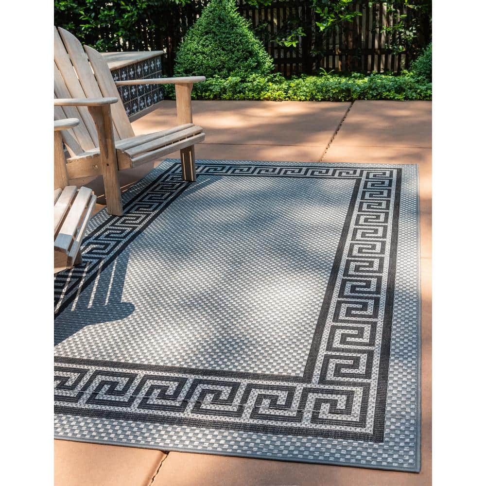 Gray Rectangular Synthetic Outdoor Washable Area Rug