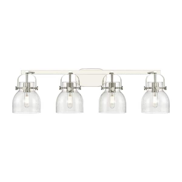 Innovations Pilaster II Bell 36.5 in. 4-Light Polished Nickel Vanity Light with Glass Shade