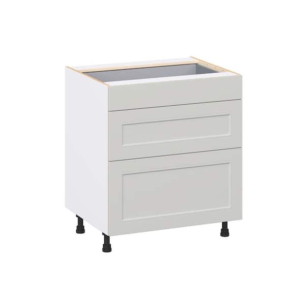 Galveston 30 in. W x 24 in. D x 34.5 in. H Assembled Shaker Drawer Base Kitchen Cabinet in Light Grey with 3-Drawers