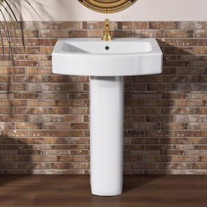 23 in. W x 18 in. D Vitreous China Vessel Pedestal U Shape Combo Bathroom Sink in White with Overflow Drain