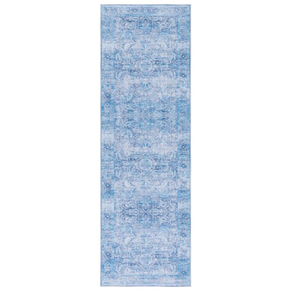 Tucson Purple/Blue 3 ft. x 18 ft. Machine Washable Floral Distressed Border Runner Rug