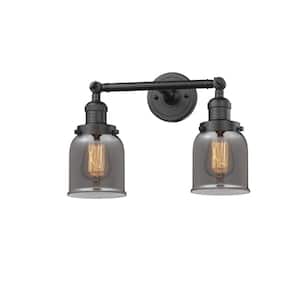Bell 16 in. 2-Light Oil Rubbed Bronze Vanity Light with Plated Smoke Glass Shade