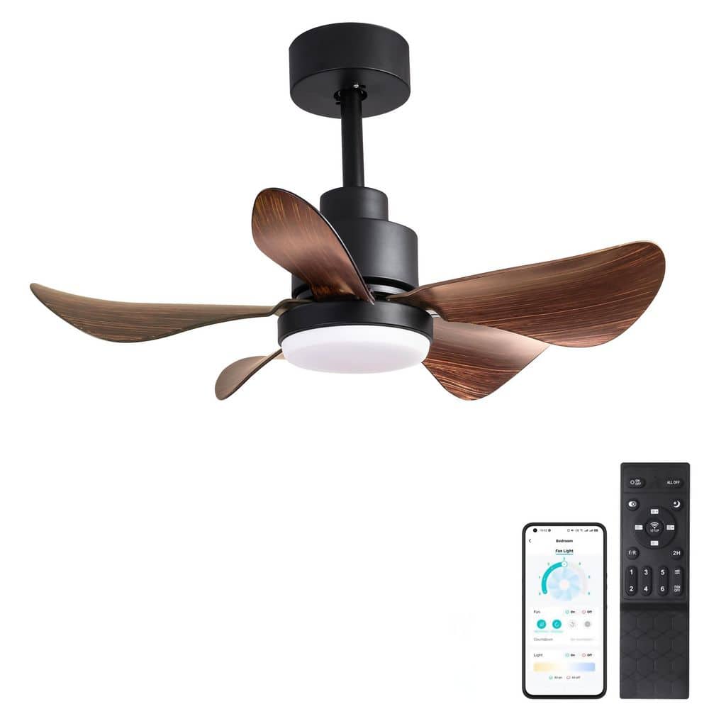 28 in. Indoor Brown Ceiling Fans with Lights and Remote/APP Control with 5-