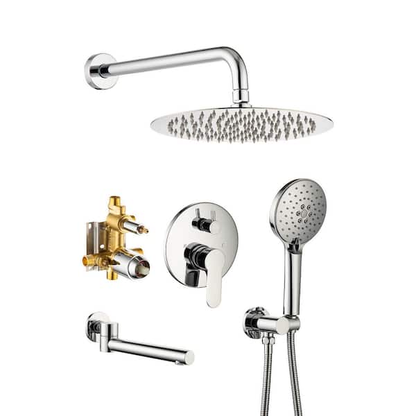 YONKI SUNSHIN INC Single Handle 3-Spray Patterns 2 Showerheads Shower Faucet 2.5 GPM with High Pressure Hand Shower in Chrome