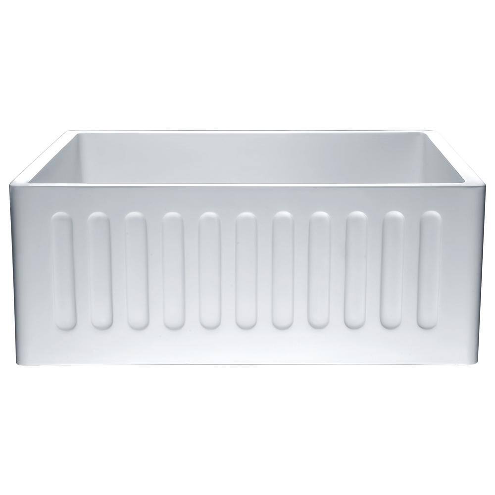 Glossy White Stone Single Bowl Farmhouse Kitchen Sink