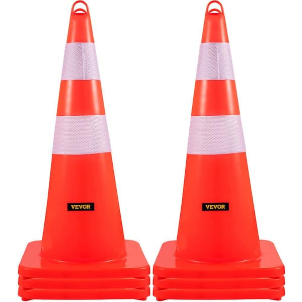 Traffic Safety Cones, 6-Pack Traffic Cones, 28 in. PVC Orange Construction Cones, 2-Reflective Collars Traffic Cones