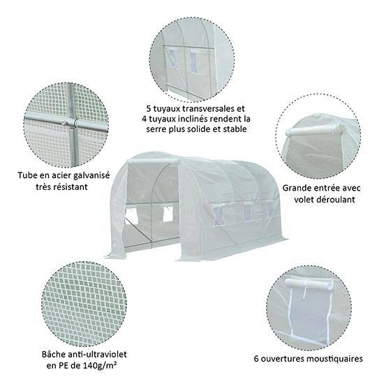 Outsunny White Steel Frame Walk-In Tunnel Greenhouse with Roll-Up Door