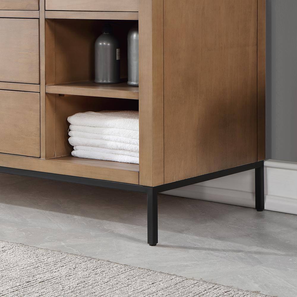 Kesia 60" Brown Pine Vanity with White Stone Countertop