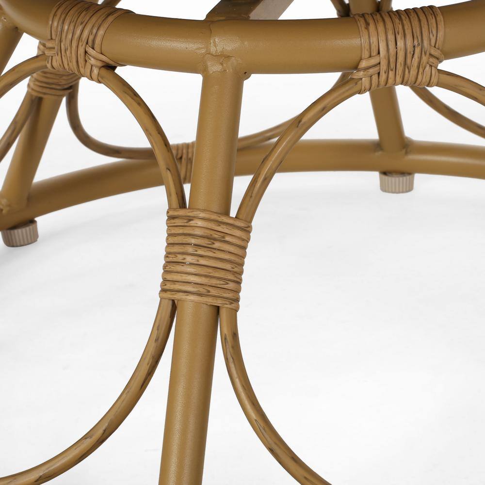 Light Brown Steel Papasan Lounge Chair with Beige Cushions