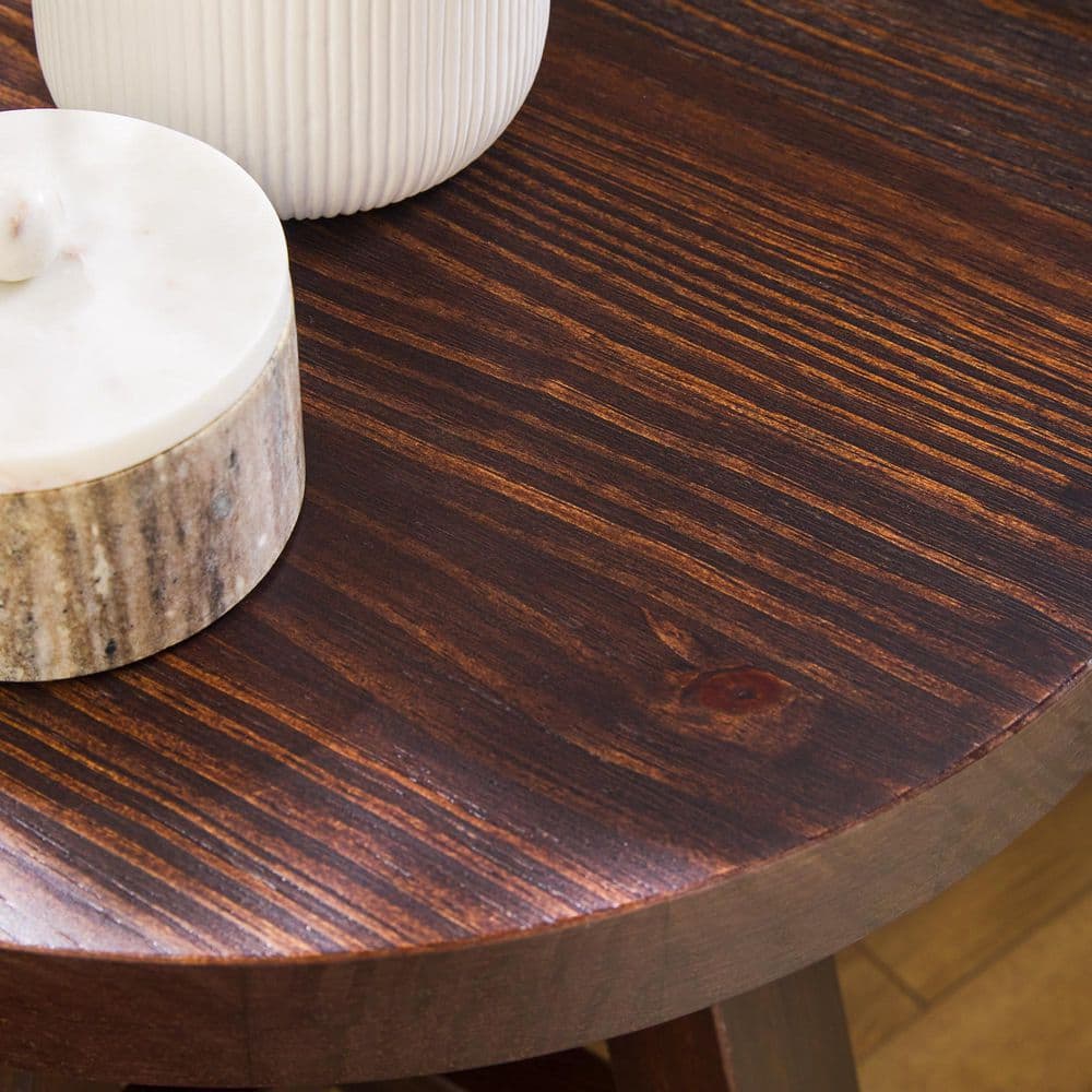 Colt 18 in. Espresso Rustic Round Solid Wood End Table with 4 Legs - thumbnail 6