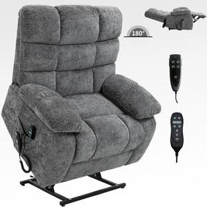 Grey Dual Motor Chenille Lift Recliner Heat Massage Infinite Position with Power-Remote, Medium-Firm and Heavy Duty
