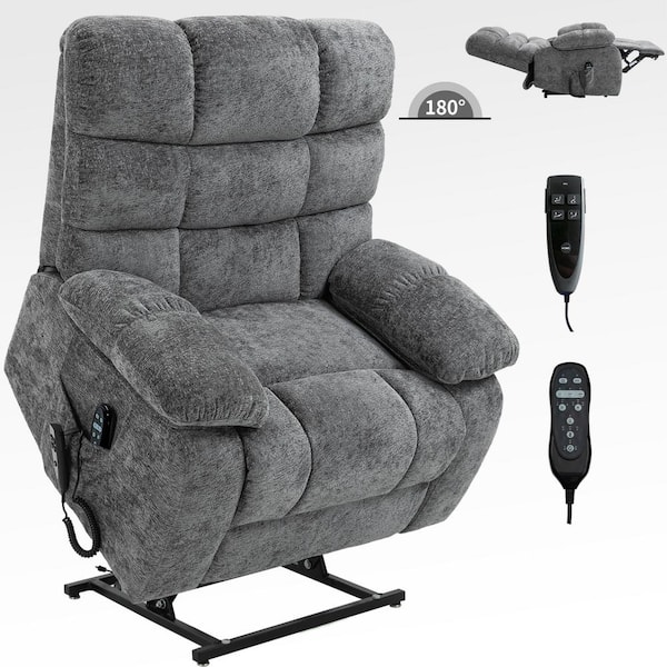 aisword Grey Dual Motor Chenille Lift Recliner Heat Massage Infinite Position with Power-Remote, Medium-Firm and Heavy Duty