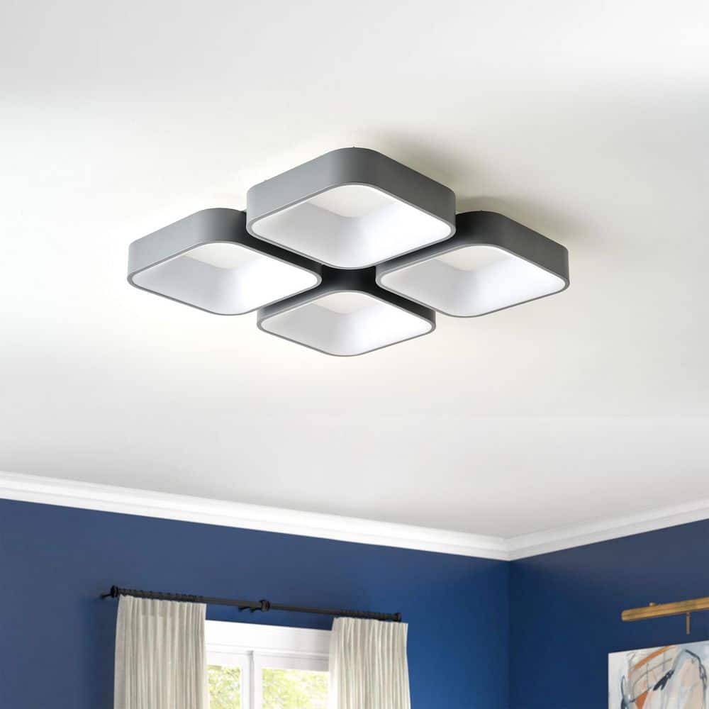 26.77 in. Square Matte White 4 Light Square LED Semi Flush Mount Light with Square Shade price history on PriceWatchPro