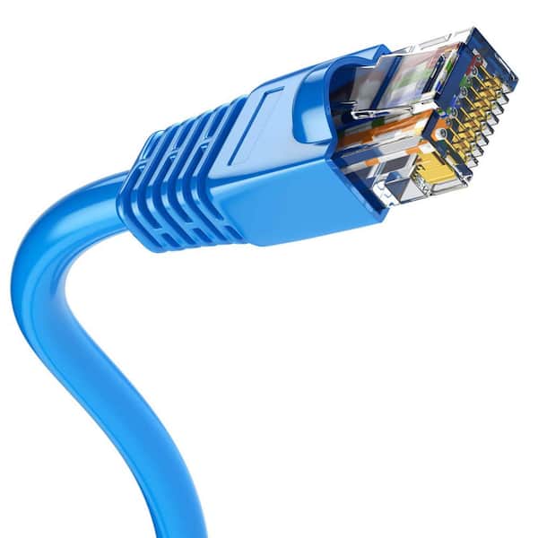 Syston Cable Technology 200 ft. Blue CMP Cat 5e 350MHz 24AWG Solid Bare Copper Ethernet Network Wire Data Cable - RJ45 Plug Heat Resistant