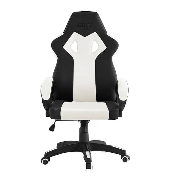 Loungie Danae White Faux Leather Game Chair Swivel, Adjustable Seat Height