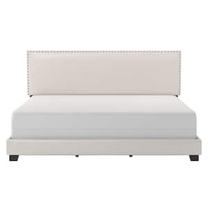 Gayle White Faux Leather Frame Nail Head Trim Upholstered King Panel Bed