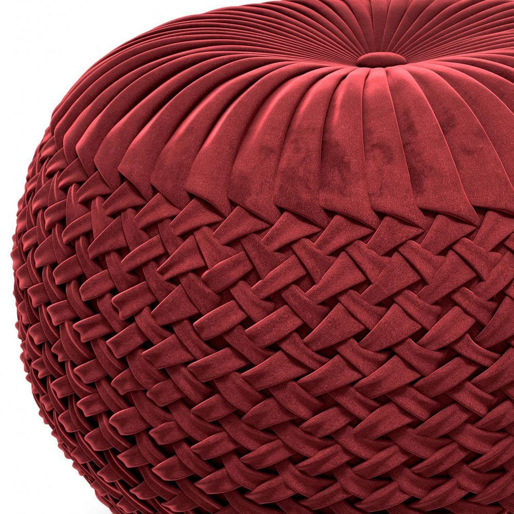 Deep Berry Velvet Round Tufted Pouf