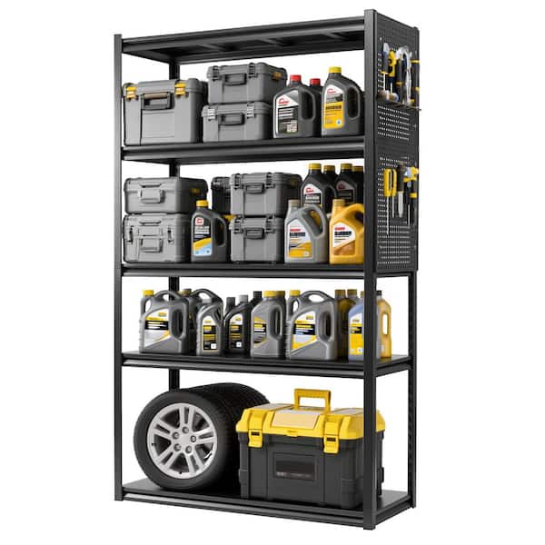 5-Tire Heavy Duty Steel Adjustable Garage Storage Shelving Unit in Black with Pegboard(47.2 in. W x 78 in. H x 18 in. D)