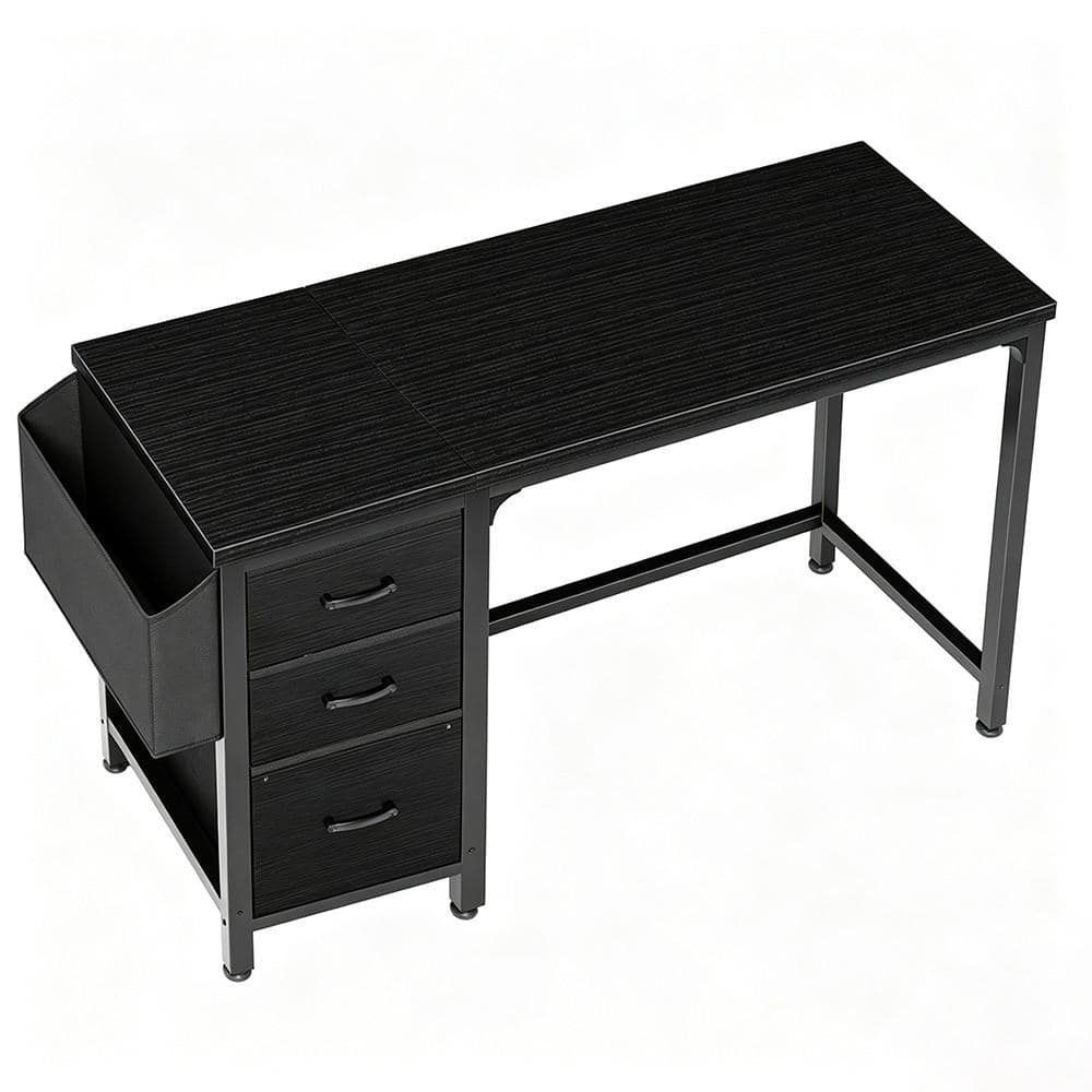 55 in. W Black Metal Gaming Computer Desk with File Drawers Cabinet