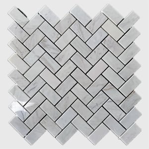 12 in. x 12 in. Milky White Herringbone Marble Mosaic Tile (5 sq. ft./case)