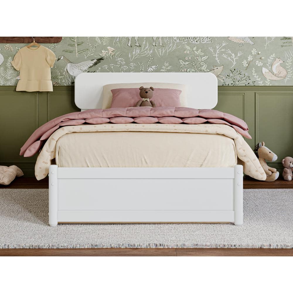 Capri White Twin Platform Bed with Trundle and Walnut Frame
