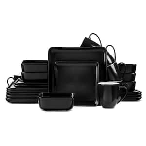 24-Piece Black Porcelain Stone Lain Amy Collection Square Dinnerware Set (Service for 6)