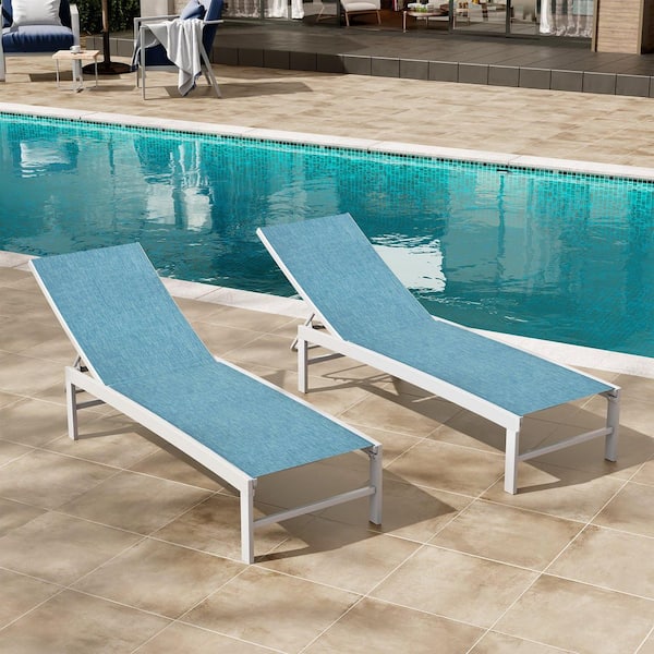 Crestlive Products 2-Piece Aluminum Adjustable Outdoor Chaise Lounge in Blue