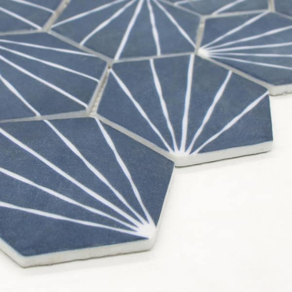Art Deco Navy Blue Hexagon 12x10.6in. Recycled Glass Matte Patterned Mosaic Floor and Wall Tile (8.9 sq. Ft./Box)