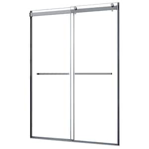 Lagoon 47 in. W x 76 in. H Sliding Semi-Frameless Shower Door in Brushed Nickel with Clear Glass and Horizontal Handles