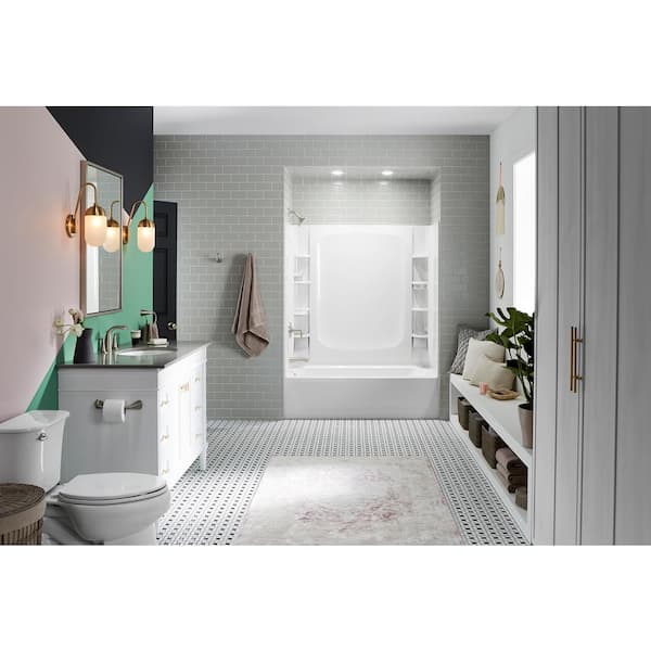 STORE+ 5 ft. Soaking Left-Hand Drain Rectangular Alcove Bathtub with Wall Set and 12-Piece Accessory Set in White