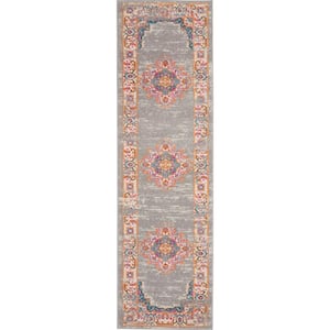 Passion Grey 2 ft. x 8 ft. Bordered Transitional Kitchen Runner Area Rug