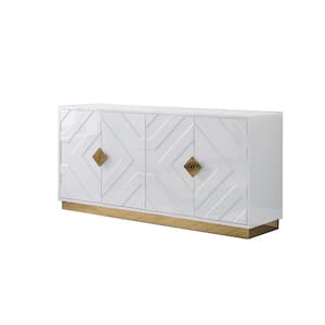 Evelina 65 in. White/Lacquer High Gloss with Gold Accent Modern Sideboard