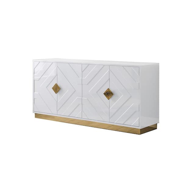 Best Master Furniture Evelina 65 in. White/Lacquer High Gloss with Gold Accent Modern Sideboard