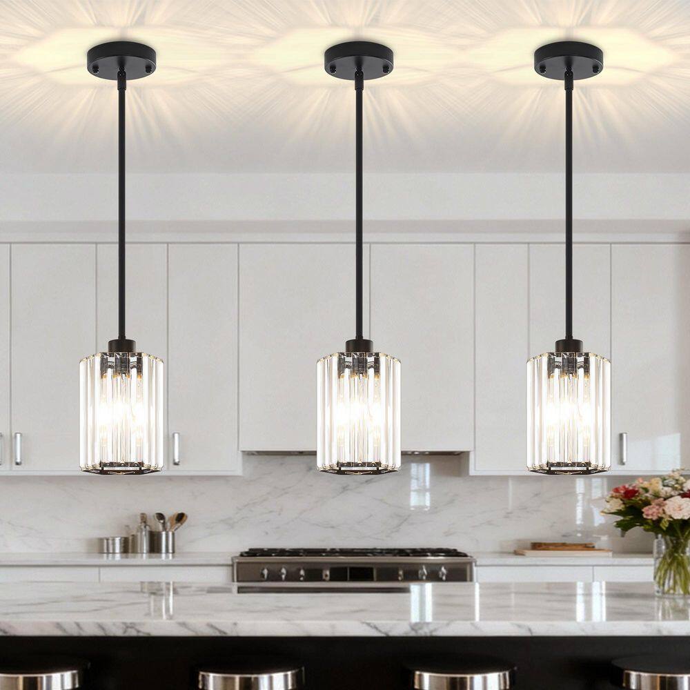 ZSMIHDOH 1-Light Black Modern Crystal Hexagonal Pendant Light for