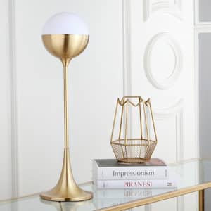 Lando 27 in. Brass Gold Upright Table Lamp with White/Gold Globe Shade