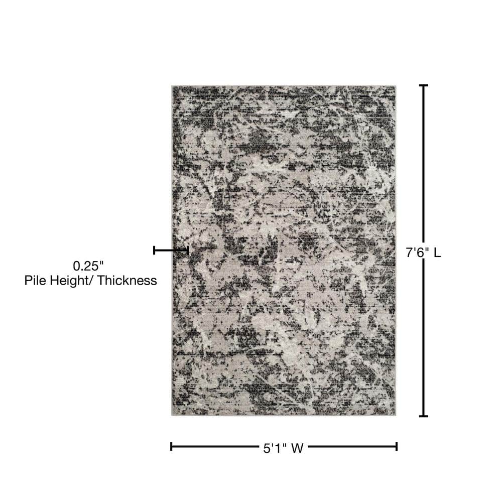 Charcoal and Ivory Abstract Synthetic 5'1" x 7'6" Reversible Area Rug