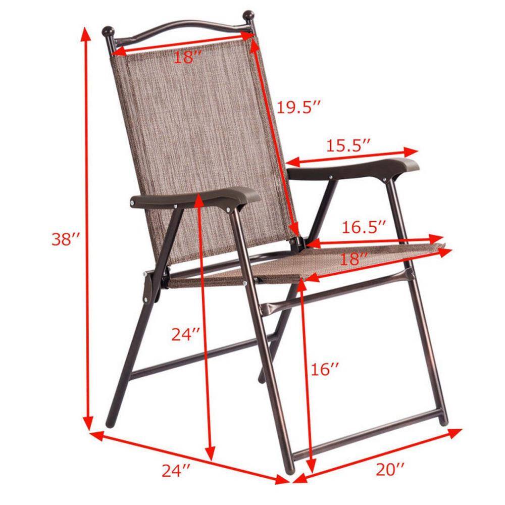 Brown Steel Frame Folding Patio Chairs Set of 2