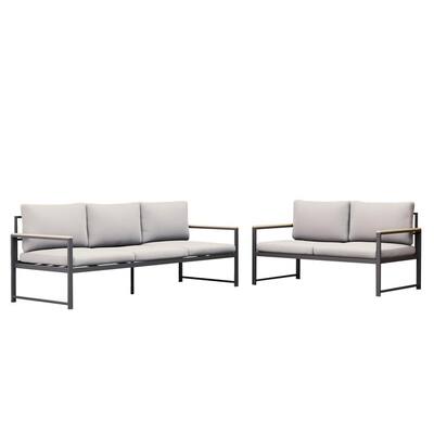 Meg 2-Piece Outdoor Metal Sofa and Loveseat Seating Set with Light Gray Cushions