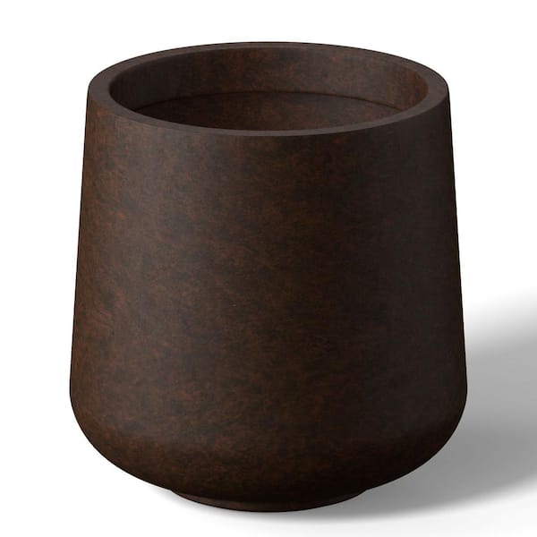 13.5 in. Medium Earthy Brown(Enhanced Core) Concrete Round Planter / Pot with Drainage Holes