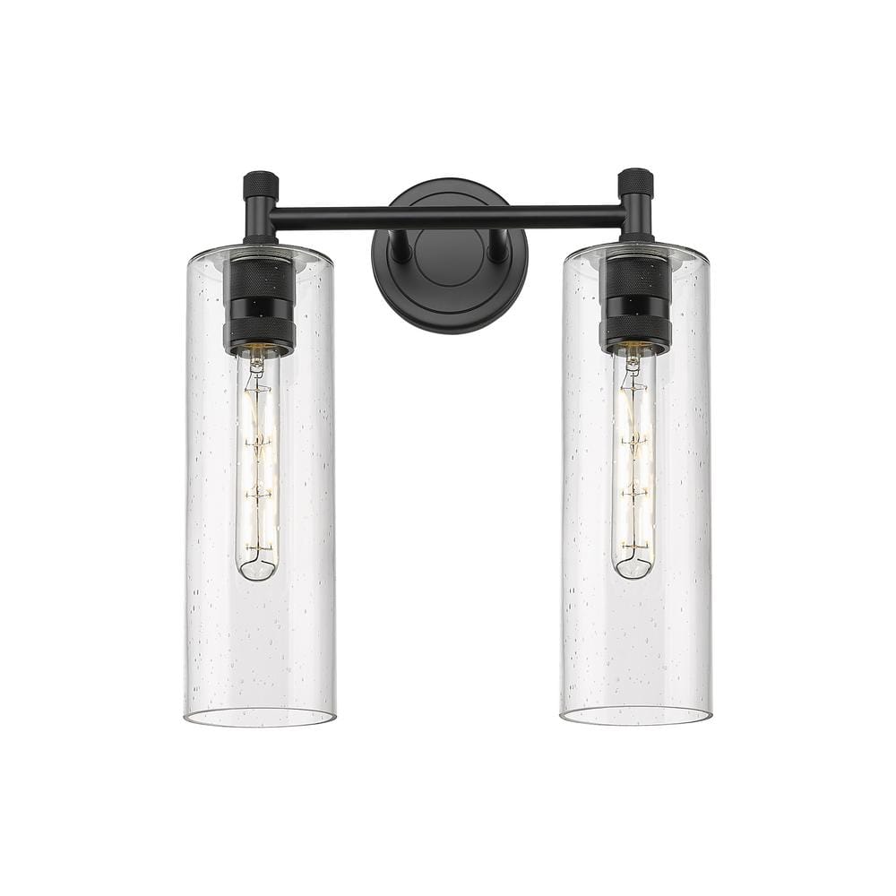 Crown Point 13.88 in. 2-Light Matte Black Vanity Light with Glass Shade price history on PriceWatchPro