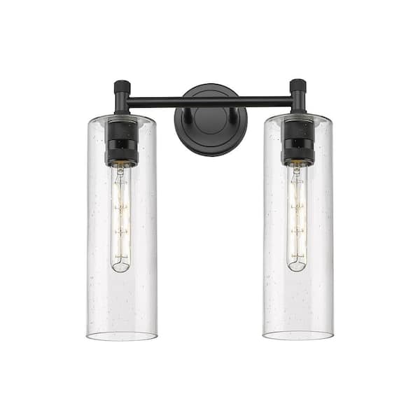 Crown Point 13.88 in. 2-Light Matte Black Vanity Light with Glass Shade