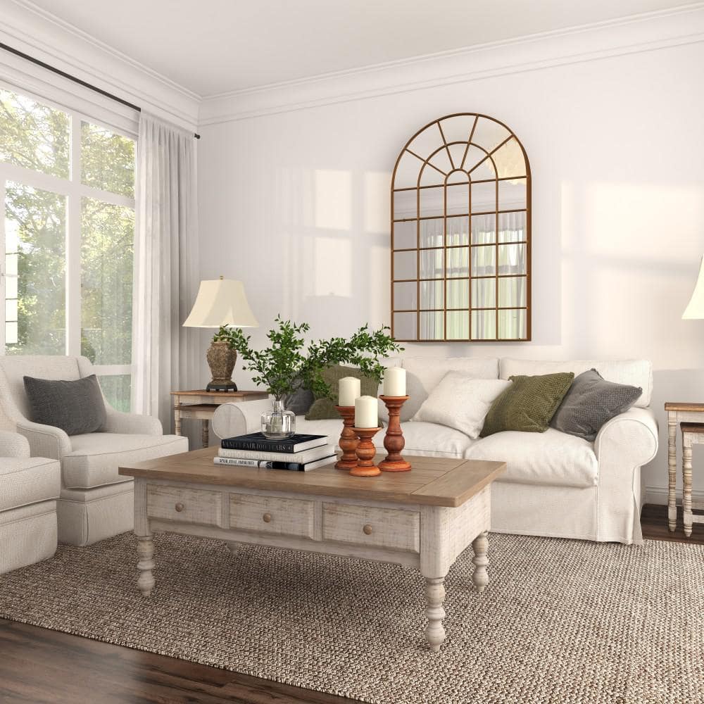 Bronze Arch Windowpane Full Length Wall Mirror