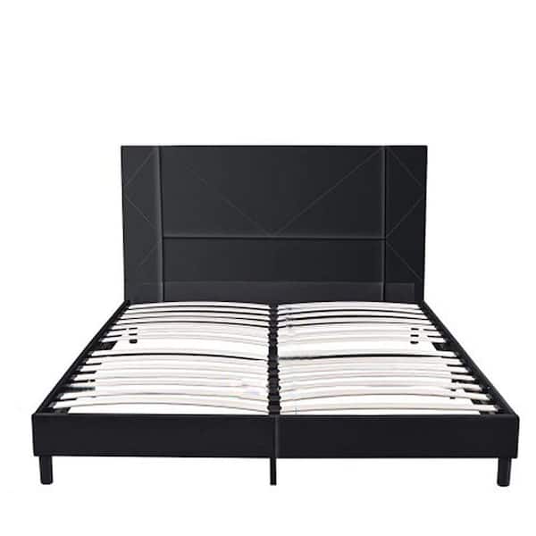 ANBAZAR 56"W Full size velvet cushioned platform frame bed, modern headboard, arched lath, no box spring, easy to install