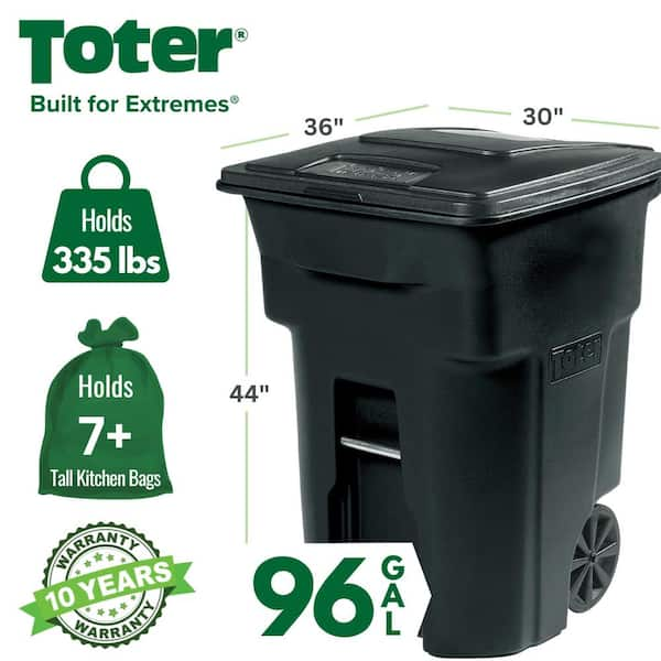 96 Gallon Black Rolling Outdoor Garbage/Trash Can with Wheels and Attached Lid