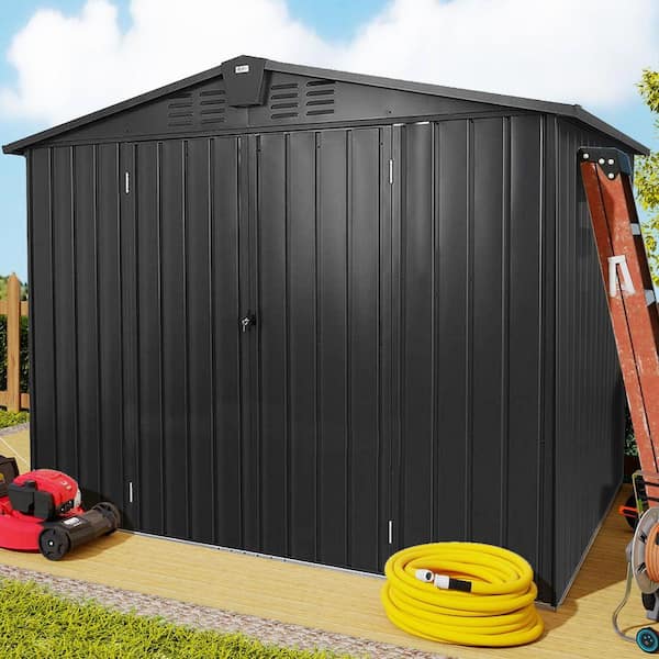 8.2 ft. W x 6.2 ft. D Metal Outdoor Tool Storage Shed with Lockable Double Door for Backyard, Black (45.6 sq. ft.)
