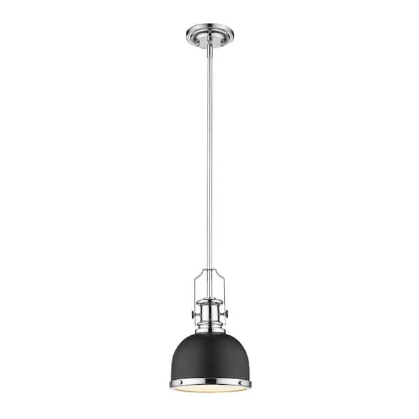 Unbranded 1-Light Matte Black and Chrome Mini-Pendant with Matte Black Metal and Glass Shade
